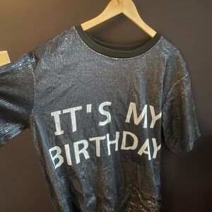 Sequined Black Silver & White It’s My Birthday Shirt - size Large